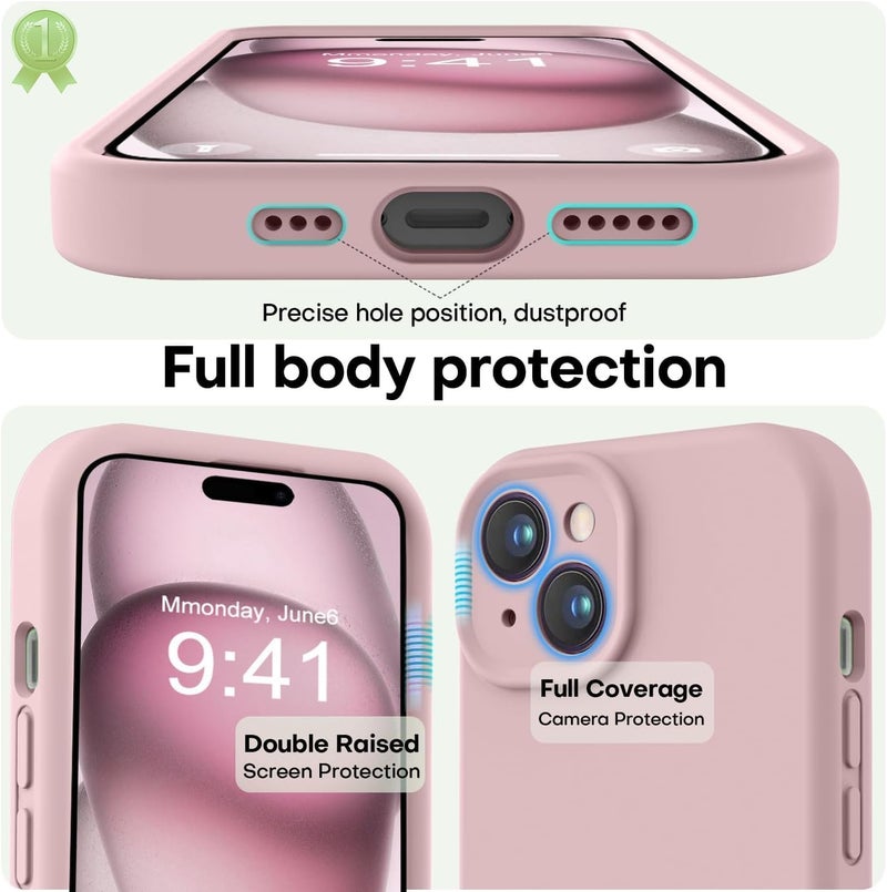 Mobistyle iPhone 15 Back Cover Soft Liquid Silicone Slim Protective Shockproof with Anti-Scratch Microfiber Lining Phone Back Cover Case Compatible for iPhone 15 (Pink) - Image 2