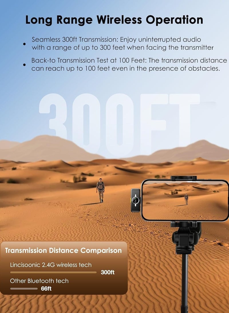YUNSYE M9 Wireless Lavalier Microphone for iPhone/Android/Camera/PC/Laptop with Lightning/USB-C/Plug, 48KHz 24Bit, 1000ft Range, Noise Cancellation, 30H Battery for Video Recording, Streaming  - Image 5