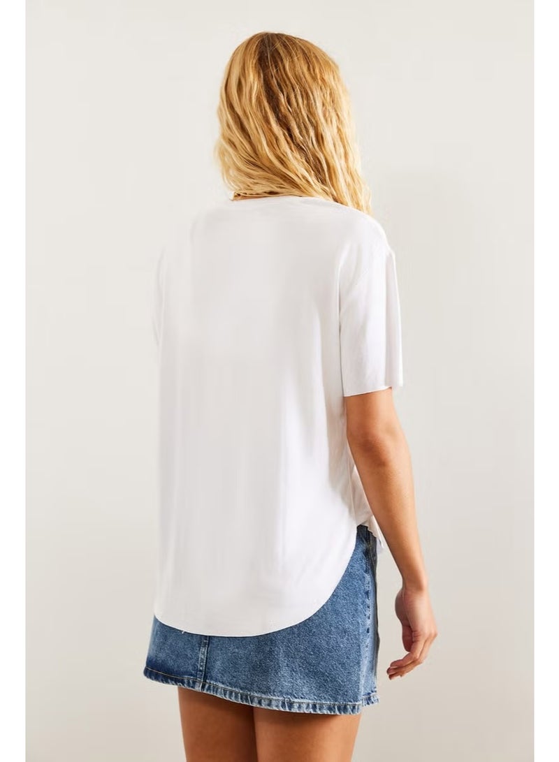 Shade Women's Crew Neck Short Sleeve Oval Cut Basic T-Shirt - Image 3