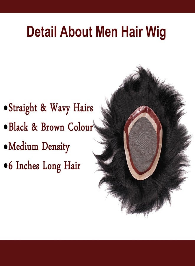 GLAN Soft Human Hair Monofilament Toupee/Patch/Wig for Men Hair Replacement System for Boys to Cover Bald Area with Small Hair Tape and Patch Clips Natural Black Brown (10 * 8) - Image 5
