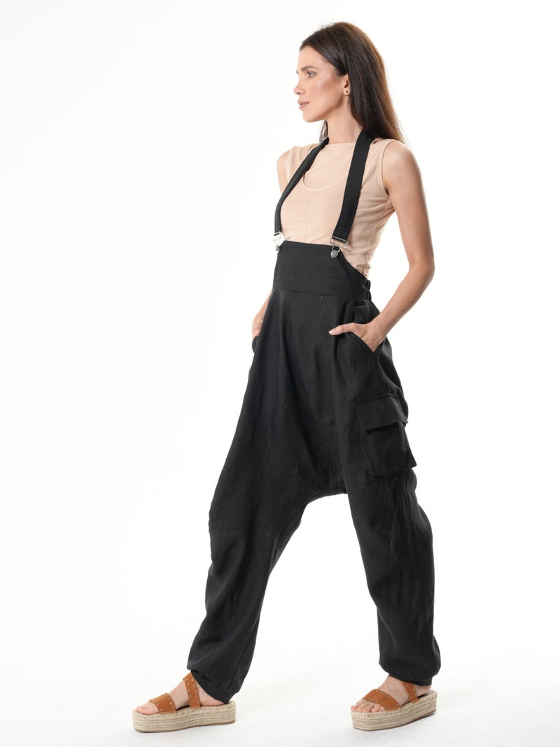 Metamorphoza Oversize Linen Jumpsuit In Black - Image 4