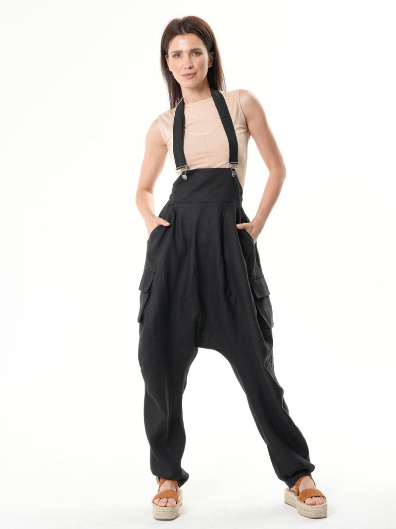 Metamorphoza Oversize Linen Jumpsuit In Black - Image 1
