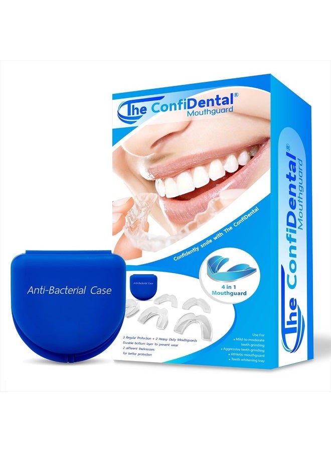 The ConfiDental عبوة من 5 واقيات فم قابلة للتشكيل لطحن الأسنان والضغط عليها (بروكسيسم)، رياضة، صينية تبييض، تشمل 3 واقيات عادية و2 واقيات ثقيلة (3 (lll) عادية 2 (II) ثقيلة) - Image 1