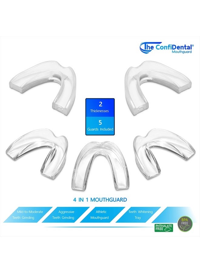 The ConfiDental عبوة من 5 واقيات فم قابلة للتشكيل لطحن الأسنان والضغط عليها (بروكسيسم)، رياضة، صينية تبييض، تشمل 3 واقيات عادية و2 واقيات ثقيلة (3 (lll) عادية 2 (II) ثقيلة) - Image 2