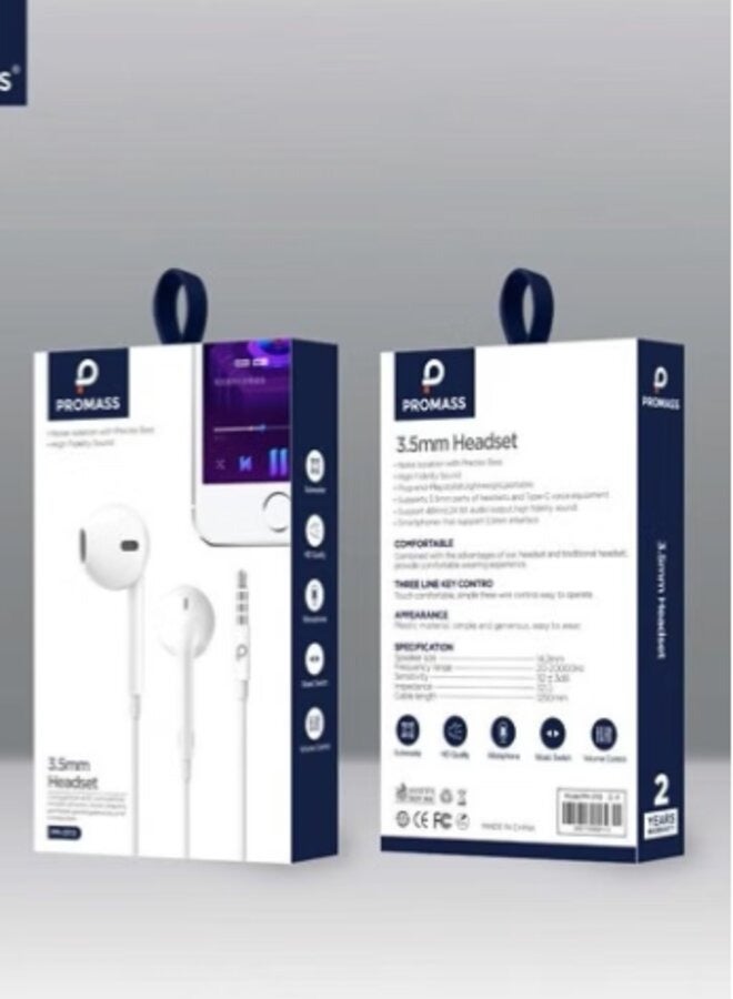 PROMASS Fidelity Sound 3.5mm Headphones White. - Image 1