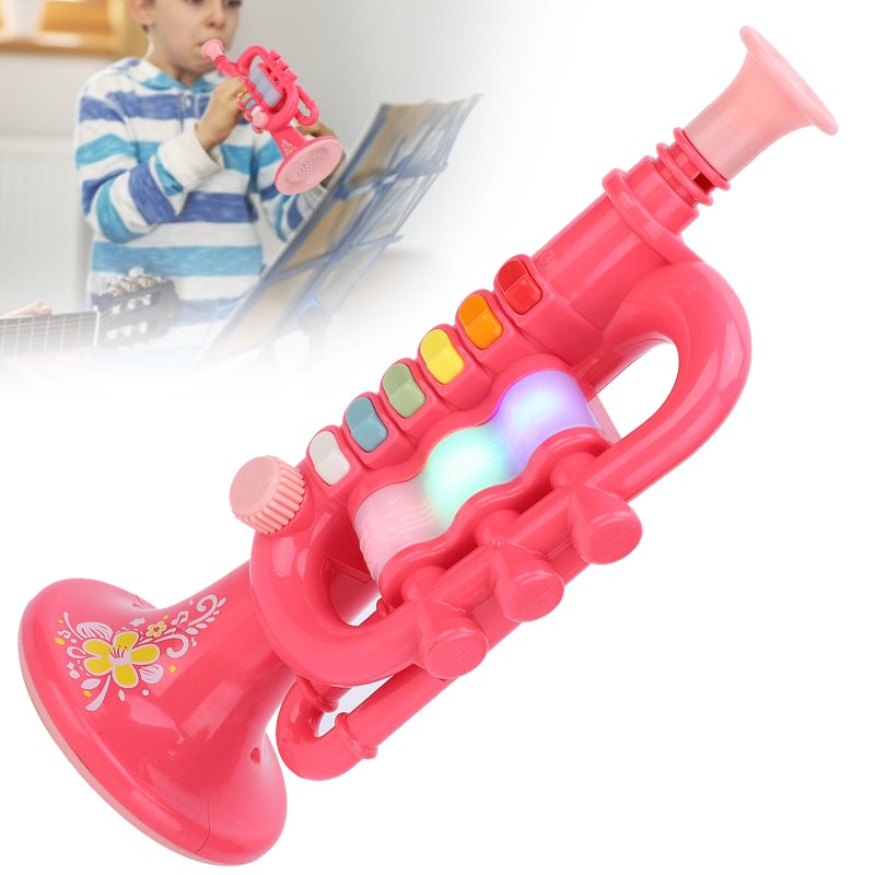 Pink Trumpet Toy: 5-Level Volume Adjustment, Simulated Design, High-Quality Rounded Plastic - Light-Up Electronic Musical Instrument for Baby Early Learning & Kids Developmental Play - Image 1
