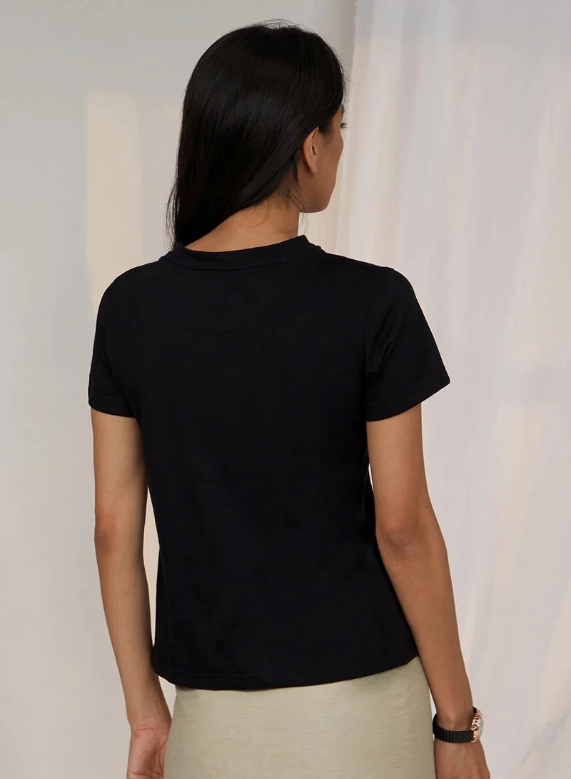 PINACOLADA  Women's Onyx Black Solid Regular Fit Top for Women | Best Price UAE