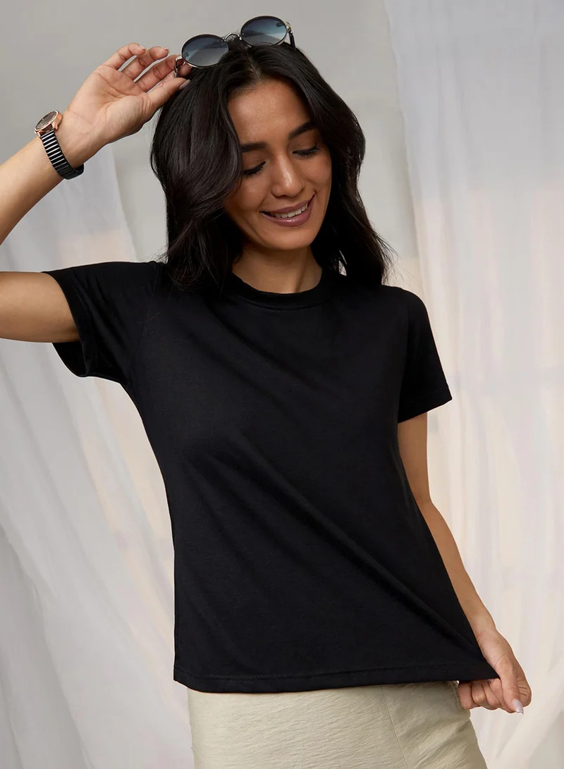 PINACOLADA Women's Onyx Black Solid Regular Fit Top