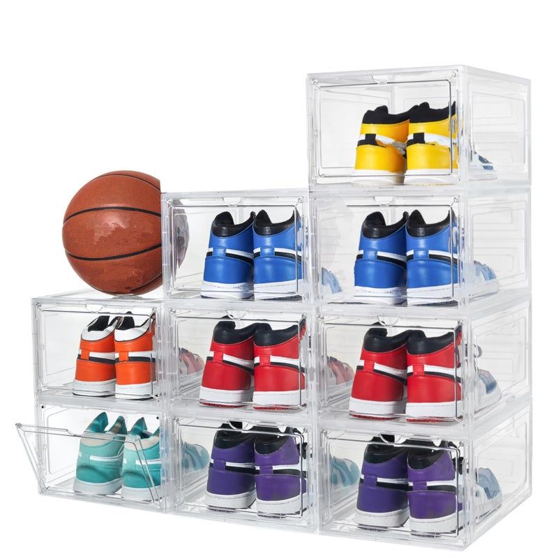 Attelite X-Large Clear Shoe Boxes Stackable Plastic Shoe Organizer ,Thicken & Sturdy Shoe Storage Box with Magnetic Door, Drop Front Shoe Box For Display Sneakers( 9 Pack, Clear White) - Image 1