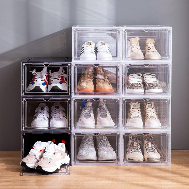 Attelite X-Large Clear Shoe Boxes Stackable Plastic Shoe Organizer ,Thicken & Sturdy Shoe Storage Box with Magnetic Door, Drop Front Shoe Box For Display Sneakers( 9 Pack, Clear White) - Image 4
