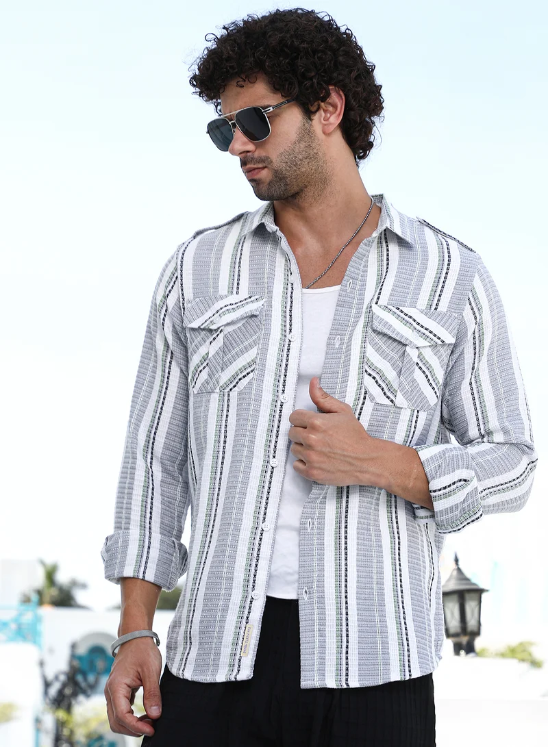 كامبوس سوترا قميص رجالي مخطط رمادي بنمط رحال