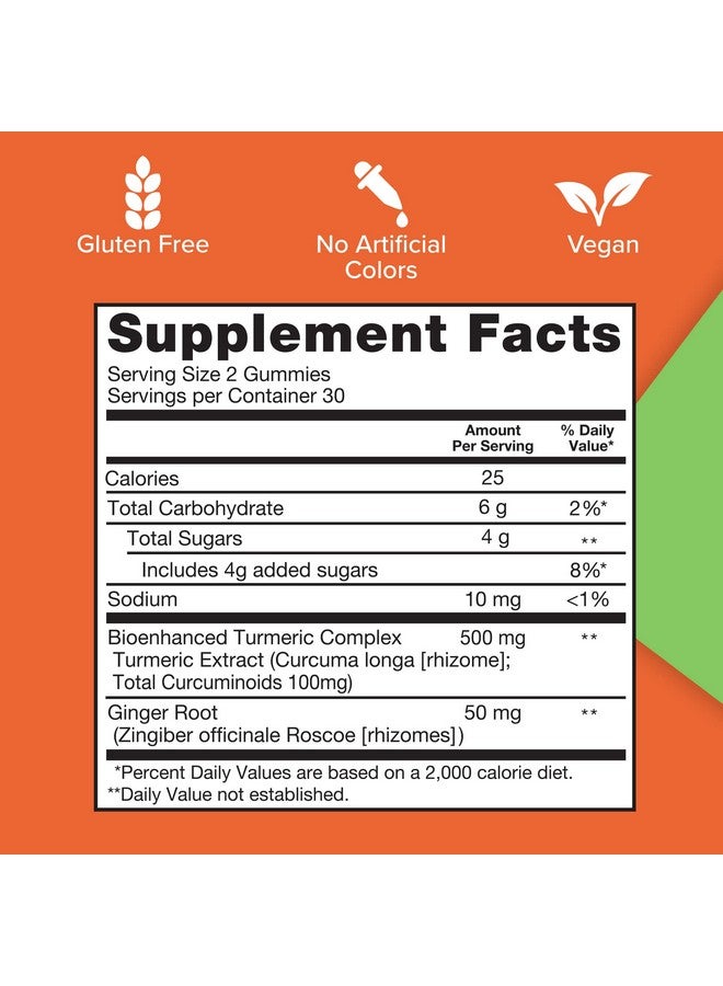 Qunol حلوى قنول بالكركم والزنجبيل، حلوى تحتوي على 500 ملغ كركم + 50 ملغ زنجبيل، مكمل دعم المفاصل، امتصاص فائق للكركم والزنجبيل، نباتي، خالي من الغلوتين، إمداد لمدة شهر 60 حبة حلوى - Image 4