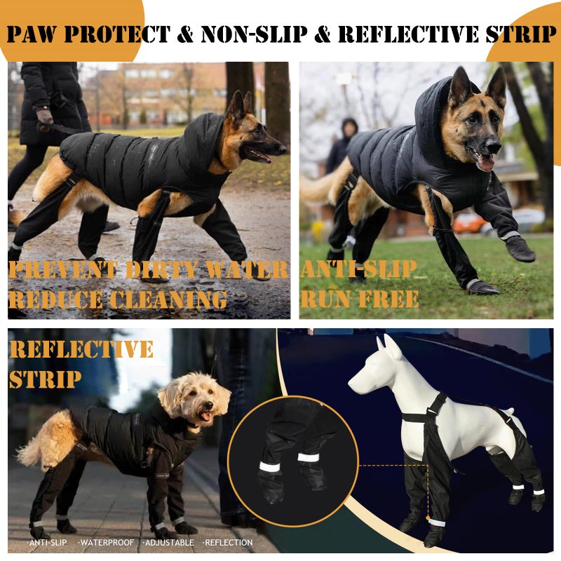 yucca Dog Suspender Booties, Paw Boot Leggings Anti-Slip, Pet Snow Pants with Attached Boots Waterproof, Adjustable Suspender Shoes for Dogs Winter Snow Rain Hiking Paws Protector - Image 3