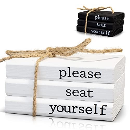 KIBAGA Farmhouse Bathroom Decor - Funny Rustic Wooden Mini Books for Your Restroom Shelf - The Perfect Small Decorative Accent for The Guest Bathroom, White - Image 1