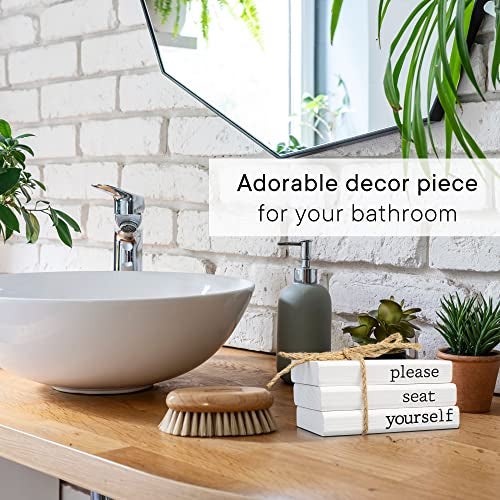 KIBAGA Farmhouse Bathroom Decor - Funny Rustic Wooden Mini Books for Your Restroom Shelf - The Perfect Small Decorative Accent for The Guest Bathroom, White - Image 4