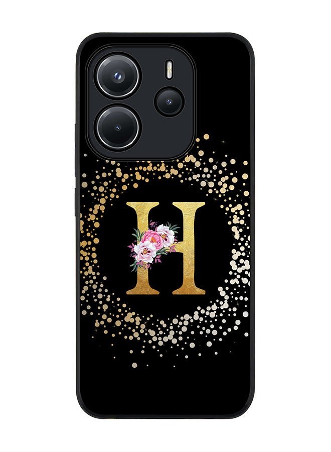 Stylizedd For Xiaomi Redmi Note 14 4G 4G Case,Slim fit Camera Protection, Shockproof Thin Phone cover  - Custom Monogram Floral - H ( Black ) - Image 1