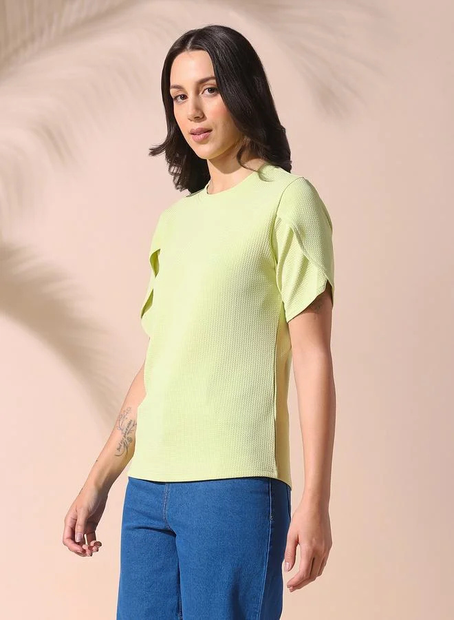 Women's Apple Green 100% Polyester Textured Regular Fit Tops