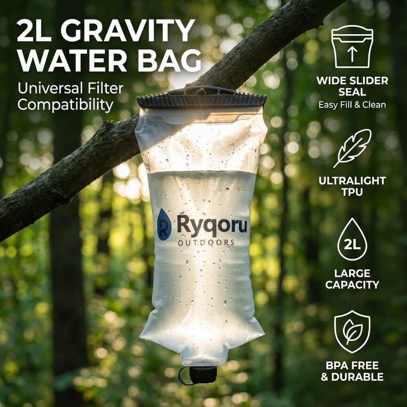 Ryqoru 2L Collapsible Water Bag, 28mm Thread TPU Hydration Canteen Compatible with Sawyer Squeeze, BPA Free Leakâ€‘Resistant Water Bladder for Camping and Hiking - Image 2