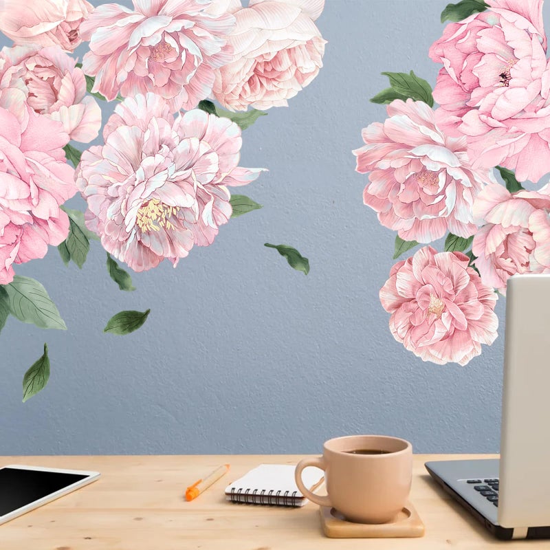 iinuu Large Pink Peony Wall Decals, Blush Flower Stickers for Girls Room & Kids Bedroom, Colorful Floral Vinyl Art for Nursery, Self-Adhesive Decor - Image 3