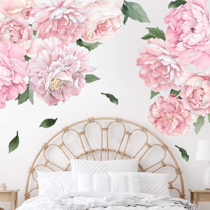 iinuu Large Pink Peony Wall Decals, Blush Flower Stickers for Girls Room & Kids Bedroom, Colorful Floral Vinyl Art for Nursery, Self-Adhesive Decor - Image 5