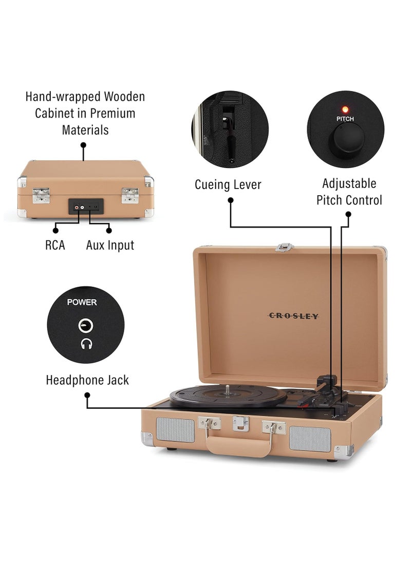 Crosley - Crosley Cruiser Plus Vintage 3-Speed Bluetooth In/Out Suitcase Vinyl Record Player Turntable, CR8005F-LT Light Tan - Image 1