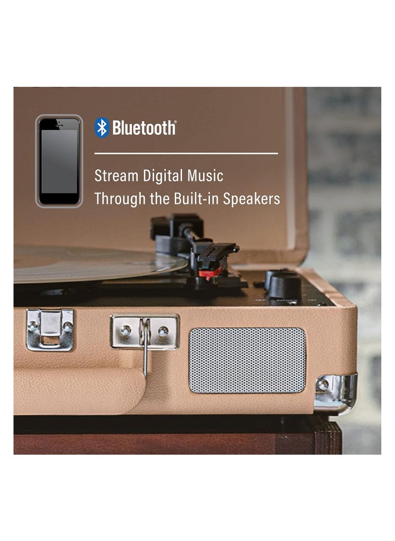Crosley - Crosley Cruiser Plus Vintage 3-Speed Bluetooth In/Out Suitcase Vinyl Record Player Turntable, CR8005F-LT Light Tan - Image 1