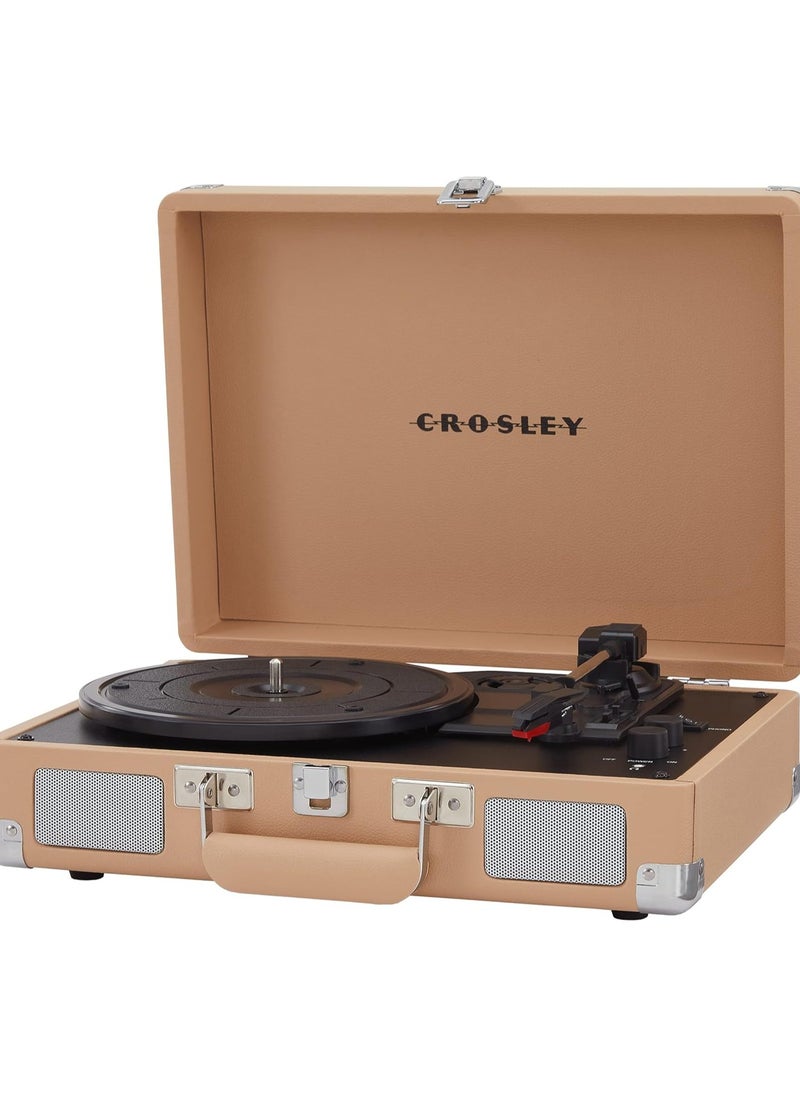 Crosley - Crosley Cruiser Plus Vintage 3-Speed Bluetooth In/Out Suitcase Vinyl Record Player Turntable, CR8005F-LT Light Tan - Image 1