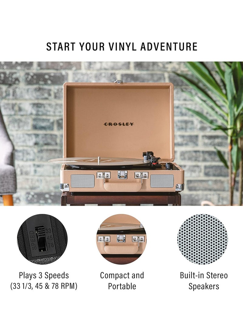 Crosley - Crosley Cruiser Plus Vintage 3-Speed Bluetooth In/Out Suitcase Vinyl Record Player Turntable, CR8005F-LT Light Tan - Image 1