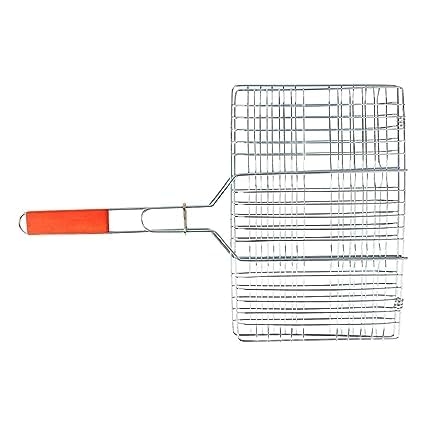 NOBILEA NOBILEA BBQ Grilling Basket Stainless Steel Grill Wire Net LongGrilling Basket with Wood Handle for FishVegetables SteakShrimp Chops and Many Other Food Silver  - Image 3