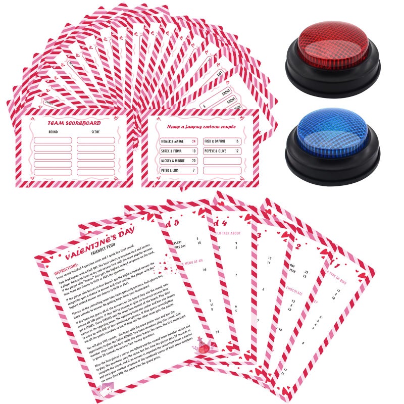 TUSAUW Valentine's Day Friendly Feud Game with 2 Pcs Answer Buzzer, Galentines Family Feud Party Game, Galentine's Day Trivia Game, Family Feud Quiz Holiday Game for Family Couples Groups - Image 1