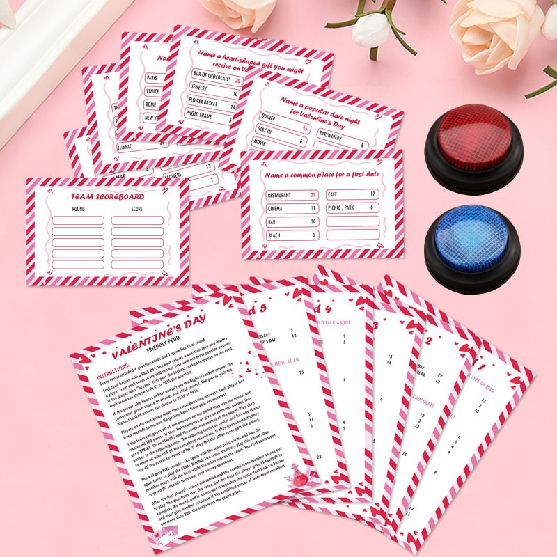 TUSAUW Valentine's Day Friendly Feud Game with 2 Pcs Answer Buzzer, Galentines Family Feud Party Game, Galentine's Day Trivia Game, Family Feud Quiz Holiday Game for Family Couples Groups - Image 4