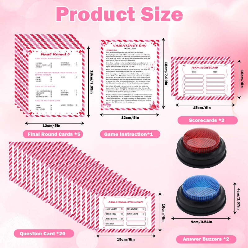 TUSAUW Valentine's Day Friendly Feud Game with 2 Pcs Answer Buzzer, Galentines Family Feud Party Game, Galentine's Day Trivia Game, Family Feud Quiz Holiday Game for Family Couples Groups - Image 2
