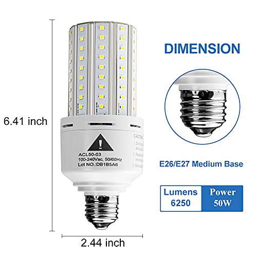 ZP 2-Pack Led Light Bulb 400W Equivalent 6250 Lumen 5000k Cool Daylight White E26/E27 Medium Base 50W Led Corn Light for Outdoor Indoor Lamp Area Garage Warehouse Workshop Street Backyard New Upgrade - Image 2