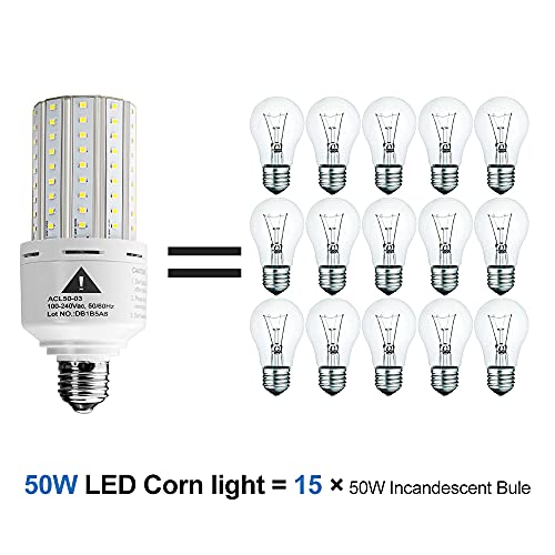 ZP 2-Pack Led Light Bulb 400W Equivalent 6250 Lumen 5000k Cool Daylight White E26/E27 Medium Base 50W Led Corn Light for Outdoor Indoor Lamp Area Garage Warehouse Workshop Street Backyard New Upgrade - Image 4