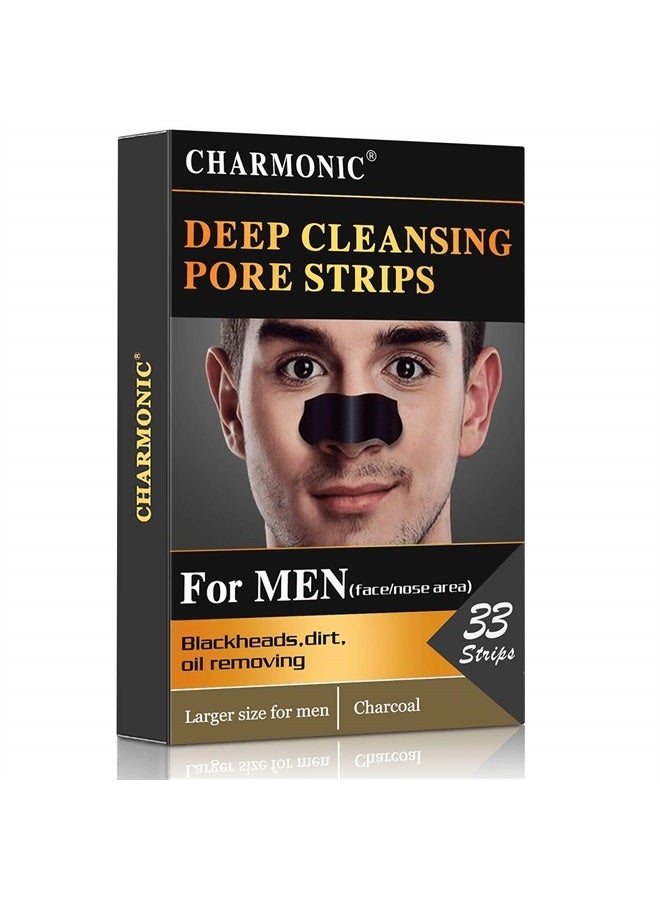 Charmonic شرائط إزالة الرؤوس السوداء، 33 قطعة شرائط الفحم القابلة للإزالة، شرائط إزالة الرؤوس السوداء للرجال، شرائط تنظيف عميق لإزالة الزيوت والرؤوس السوداء من منطقة الأنف والوجه - Image 1