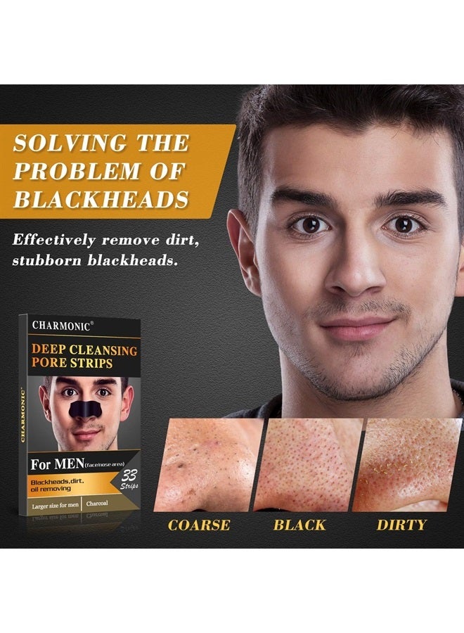 Charmonic شرائط إزالة الرؤوس السوداء، 33 قطعة شرائط الفحم القابلة للإزالة، شرائط إزالة الرؤوس السوداء للرجال، شرائط تنظيف عميق لإزالة الزيوت والرؤوس السوداء من منطقة الأنف والوجه - Image 3