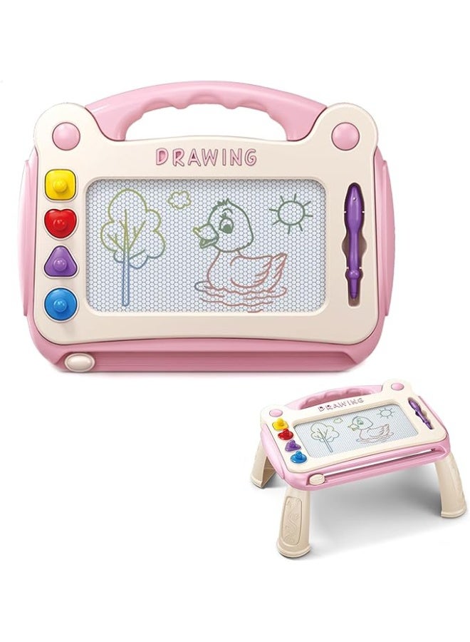 Magnetic Drawing Board 30×23.5×16 cm, Toddler Doodle Pad with Easy-Slide Eraser, 4 Stamps & Detachable Legs, Reusable Educational Gift for Ages 1 2 3 (Pink) - Image 1