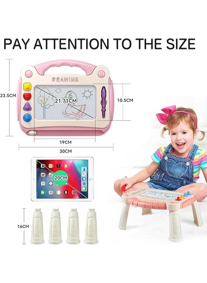 Magnetic Drawing Board 30×23.5×16 cm, Toddler Doodle Pad with Easy-Slide Eraser, 4 Stamps & Detachable Legs, Reusable Educational Gift for Ages 1 2 3 (Pink) - Image 2