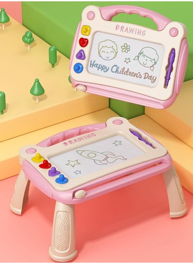 Magnetic Drawing Board 30×23.5×16 cm, Toddler Doodle Pad with Easy-Slide Eraser, 4 Stamps & Detachable Legs, Reusable Educational Gift for Ages 1 2 3 (Pink) - Image 5