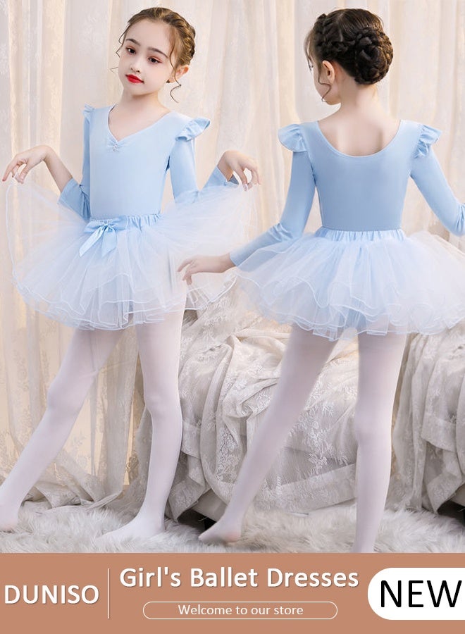 DUNISO Girls Ballet Dresses Leotards with Skirt Long Sleeves Dance Dress Ballerina Tutu Outfit Cotton Dress Ballet Skirt Mini Skirt Princess Dresses Dance Wear Clothes for Little Girl - Image 1