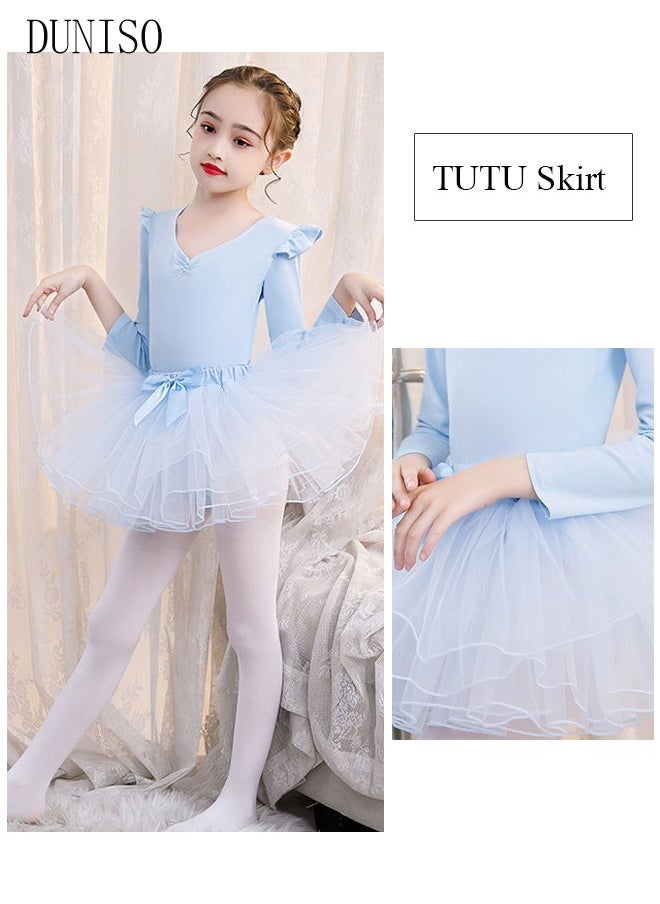 DUNISO Girls Ballet Dresses Leotards with Skirt Long Sleeves Dance Dress Ballerina Tutu Outfit Cotton Dress Ballet Skirt Mini Skirt Princess Dresses Dance Wear Clothes for Little Girl  - Image 5