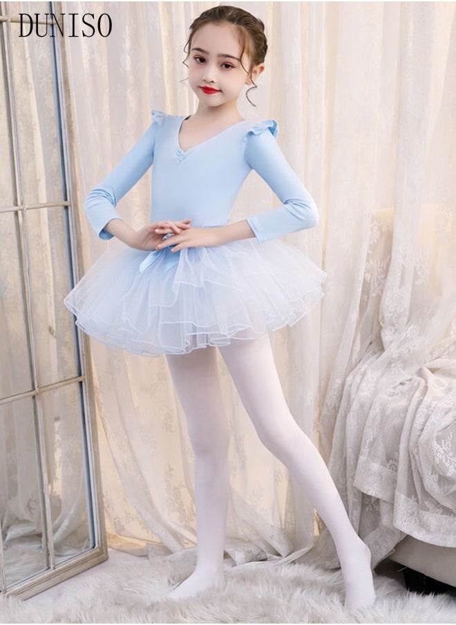 DUNISO Girls Ballet Dresses Leotards with Skirt Long Sleeves Dance Dress Ballerina Tutu Outfit Cotton Dress Ballet Skirt Mini Skirt Princess Dresses Dance Wear Clothes for Little Girl  - Image 3