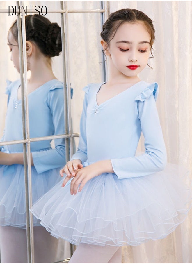 DUNISO Girls Ballet Dresses Leotards with Skirt Long Sleeves Dance Dress Ballerina Tutu Outfit Cotton Dress Ballet Skirt Mini Skirt Princess Dresses Dance Wear Clothes for Little Girl  - Image 4