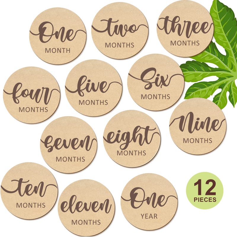 SVM CRAFT Baby Monthly Milestone Cards 12 Light Birch Monthly Baby Milestone Cards From Newborn To 1 Year Wooden Baby Photoshoot Props?? Baby Girl Or Baby Boy Newborn Gifts, 12 Count - Image 1
