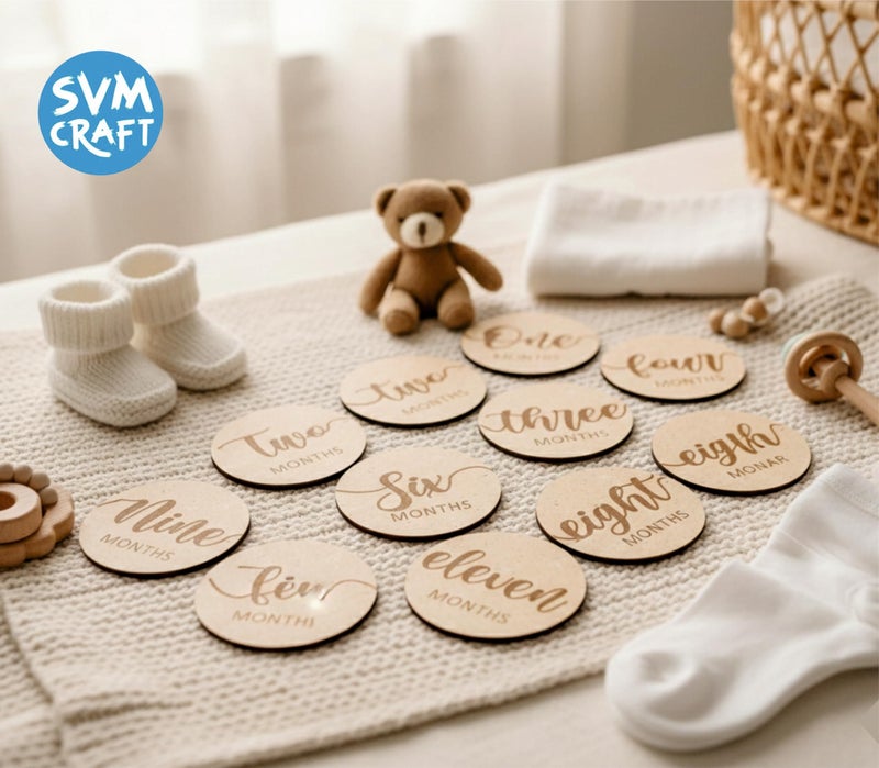 SVM CRAFT Baby Monthly Milestone Cards 12 Light Birch Monthly Baby Milestone Cards From Newborn To 1 Year Wooden Baby Photoshoot Props?? Baby Girl Or Baby Boy Newborn Gifts, 12 Count - Image 5