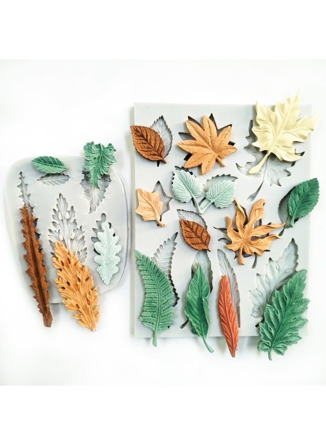 Wehous 2PCS Leaf Silicone Molds, Tree Leaves Shape Cake Fondant Mold, 3D Unique Chocolate Candy Jello Biscuit Dessert Mold, Resin Plaster Polymer Clay Soap Mold, Cake Decorating Tool - Image 1