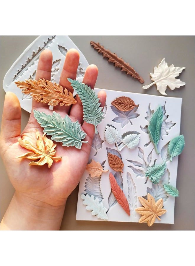 Wehous 2PCS Leaf Silicone Molds, Tree Leaves Shape Cake Fondant Mold, 3D Unique Chocolate Candy Jello Biscuit Dessert Mold, Resin Plaster Polymer Clay Soap Mold, Cake Decorating Tool - Image 2