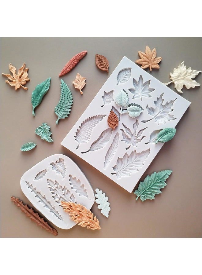 Wehous 2PCS Leaf Silicone Molds, Tree Leaves Shape Cake Fondant Mold, 3D Unique Chocolate Candy Jello Biscuit Dessert Mold, Resin Plaster Polymer Clay Soap Mold, Cake Decorating Tool - Image 3