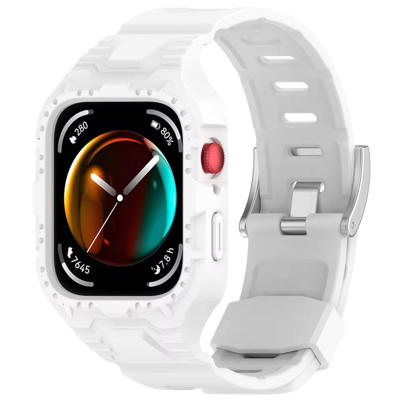 2in1 Silicone WatchBand and cover For Huawei Watch Fit 4 | Fit 3 SmartWatch Strap Wristbands Bracelet For Huawei Fit3 Strap WristBand case (White) - Image 1
