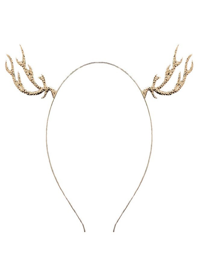 ياكسامينج طوق رأس على شكل قرن غزال، طوق شعر على شكل قرن غزال، طوق شعر على شكل قرن غزال صغير، طوق شعر للنساء والفتيات، غطاء رأس، قطعة رأس، زينة حفلات، زي تنكري، إكسسوارات شعر يدوية لطيفة، ذهبي - Image 1